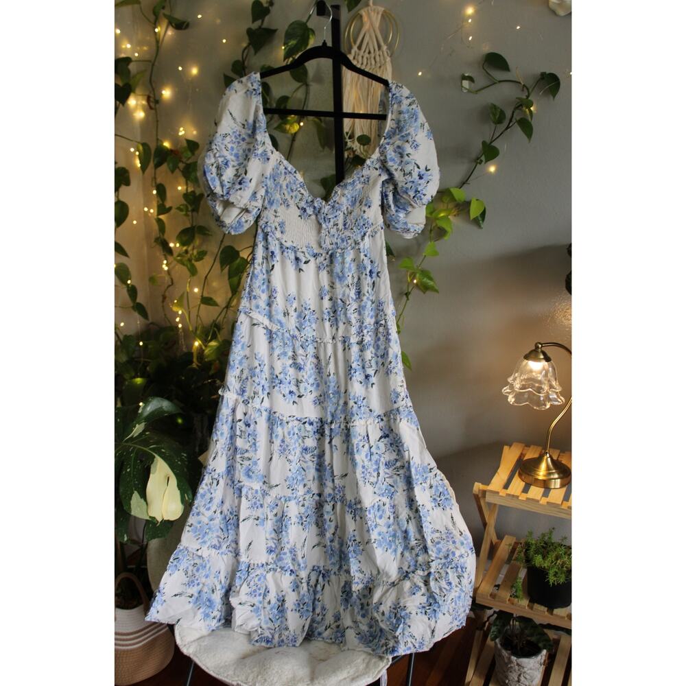 Yumi Kim Blue Floral Smocked Maxi Dress | Medium |  | MSRP $450